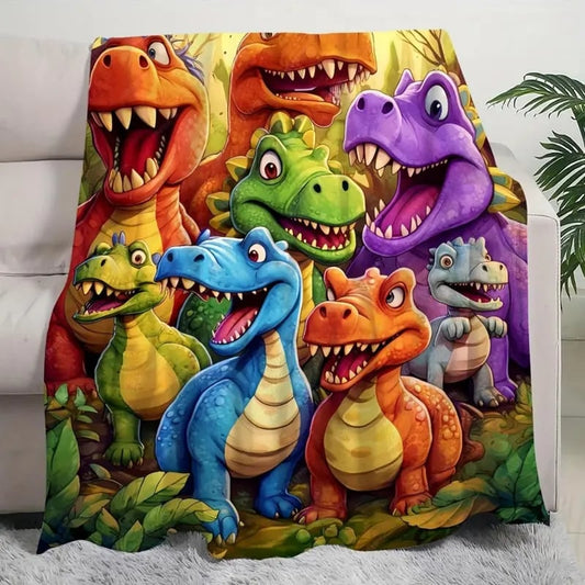 🎅Neujahrsrabatte 50% Rabatt🎁🦖Niedliche lächelnde Dinosaurier-Druck-Flanelldecke