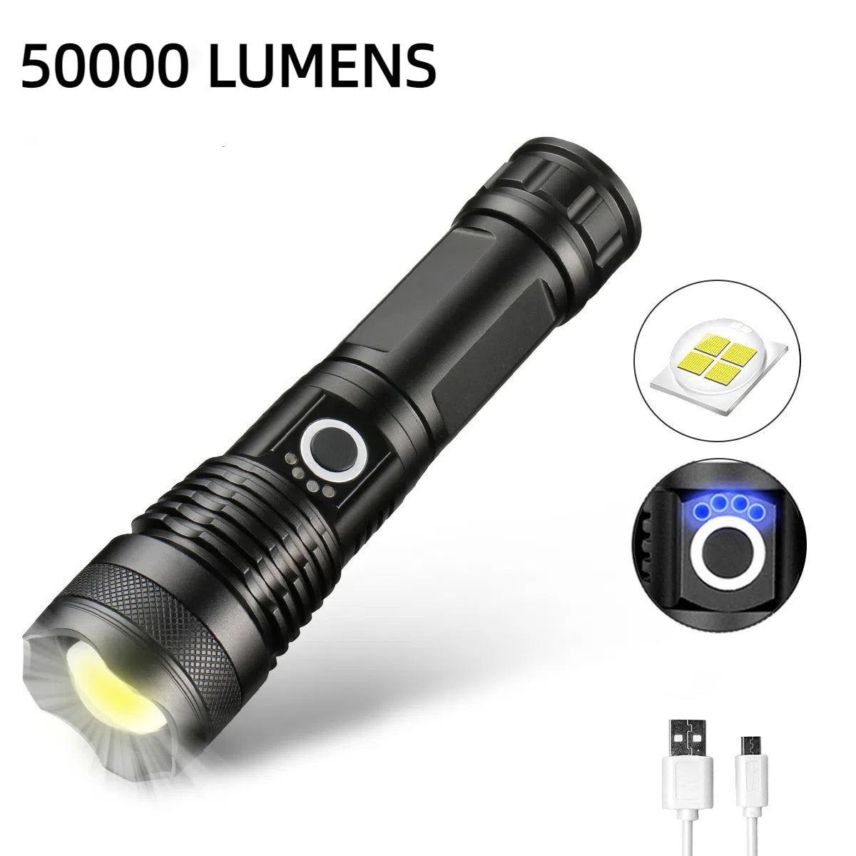 Superhelle, leistungsstarke, hohe Lumen, lange taktische Taschenlampen mit wiederaufladbarer Batterie