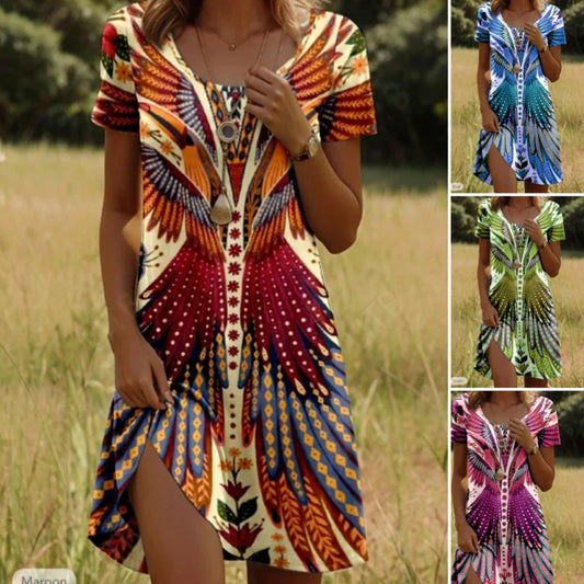 Damenkleid mit kurzen Ärmeln und Blumenmuster