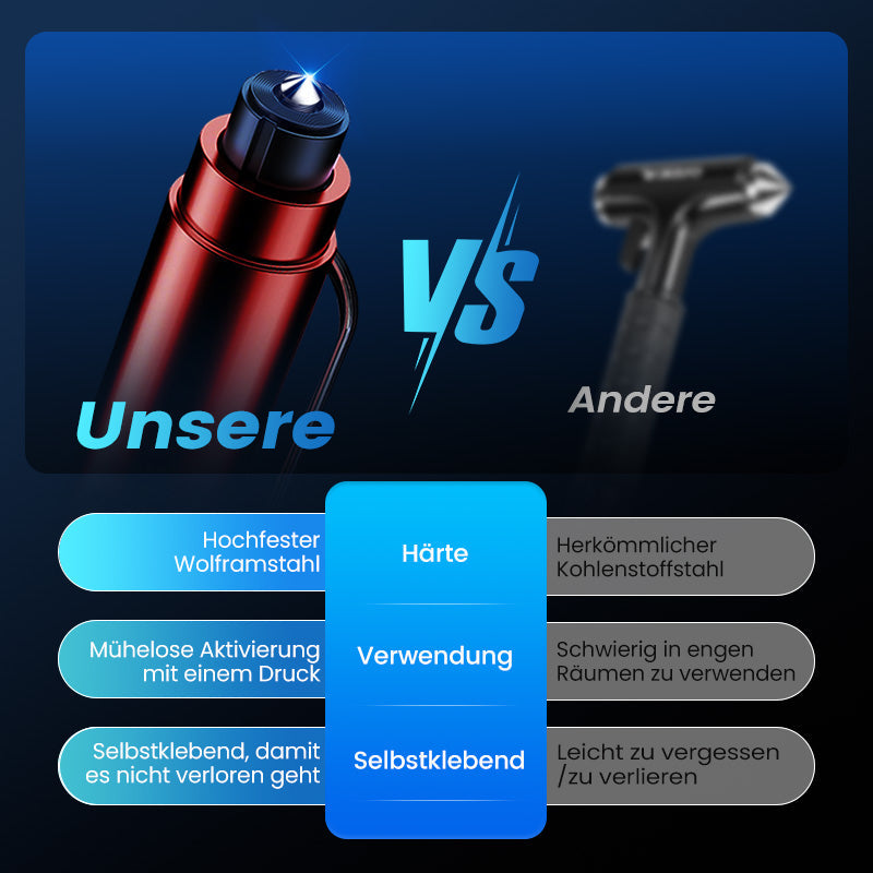 🔥🚨Lebensrettender Auto-Nothammer mit Wolframspitze und Gurtschneider