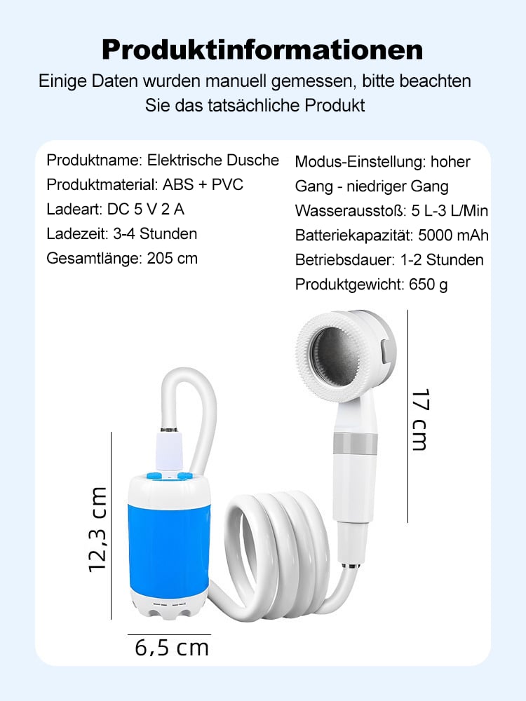 🚿✨Tragbare Campingdusche Mit Einstellbarem Durchfluss ✨Für Einfaches Und Bequemes Reinigen Im Freien!