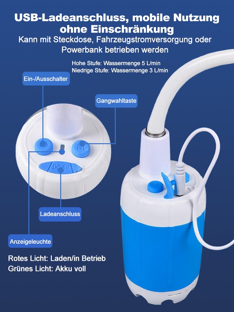 🚿✨Tragbare Campingdusche Mit Einstellbarem Durchfluss ✨Für Einfaches Und Bequemes Reinigen Im Freien!