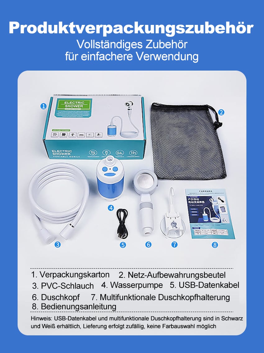 🚿✨Tragbare Campingdusche Mit Einstellbarem Durchfluss ✨Für Einfaches Und Bequemes Reinigen Im Freien!