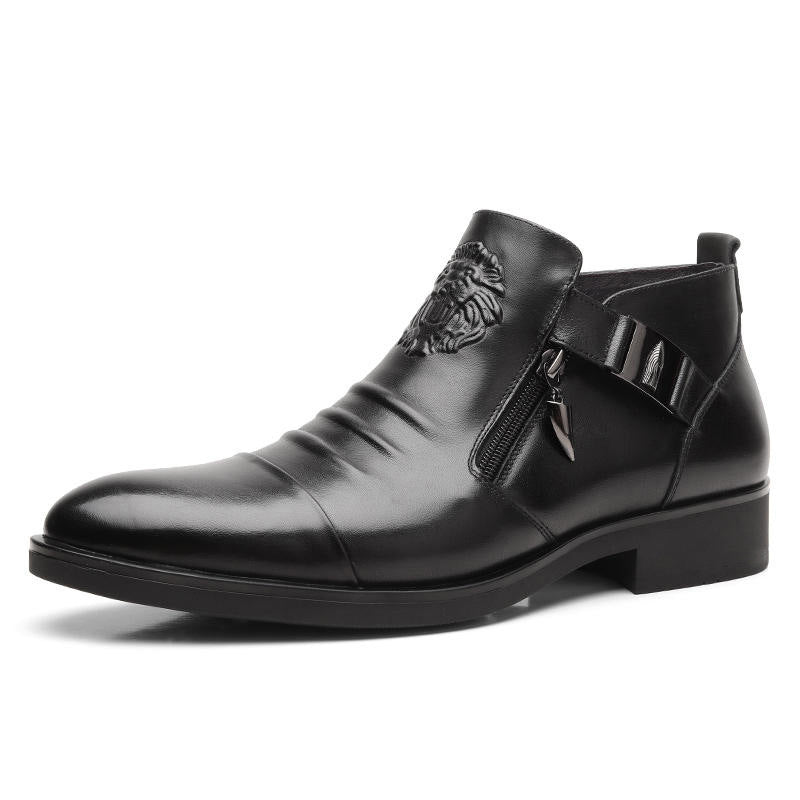 🔥Black-Friday-Mega-Angebot – 50 % Rabatt!🔥👞 Herren-Ankle-Boots aus Leder mit doppelseitigem Reißverschluss und spitzer Zehenpartie