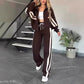 🎁Zweiteiler für Damen:✨ 2-teilige gestreifte Jacke mit Reißverschluss und lässige Hose🌸