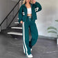 🎁Zweiteiler für Damen:✨ 2-teilige gestreifte Jacke mit Reißverschluss und lässige Hose🌸