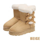 Klassische Plateau-Schneestiefel für Frauen mit Plüsch-Schleife