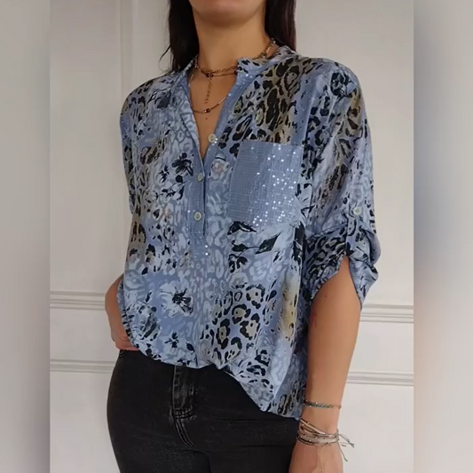 ✨Lässiges bedrucktes Hemd mit halber Knopfleiste für Damen