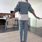 🩵Modisches zweiteiliges Set aus langärmligem Jeansoberteil und Hose für Damen