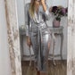 Metallic-Langarm-Krawatten-Bodycon-Kleid mit V-Ausschnitt