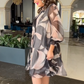 Rundhalsausschnitt Langarm bedrucktes fließendes Kleid 🍒🥰 hautfreundliches Material