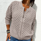 Lässige Damen Strickjacke mit Reißverschluss und hohlem Design