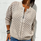 Lässige Damen Strickjacke mit Reißverschluss und hohlem Design