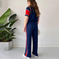 Damen Zweiteiliger Farbblock-Trainingsanzug Casual