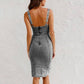 🌷Frühling Vorverkauf 50% Rabatt🍃Denim U-Ausschnitt Neckholder-Kleid mit Schlitz und verstellbaren Schulterträgern