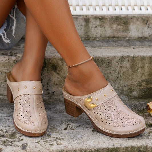 Damen-Slip-On-Sandalen mit geschlossener Zehenpartie und Blockabsatz