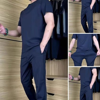 🎁💐Lässiges Stretch-Set für Herren aus Eisseide mit T-Shirt und Hose