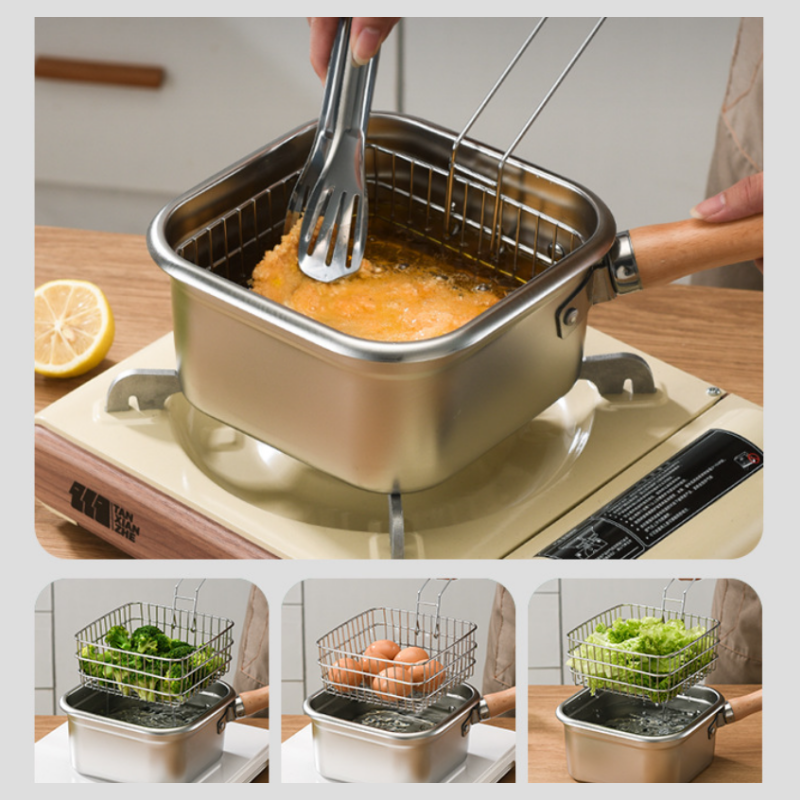 Multifunktion-Set: Fritteuse mit Frischhaltedose-Funktion (abnehmbarer Griff + Deckel)