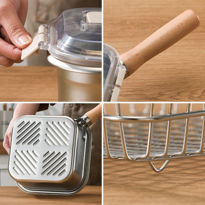 Multifunktion-Set: Fritteuse mit Frischhaltedose-Funktion (abnehmbarer Griff + Deckel)