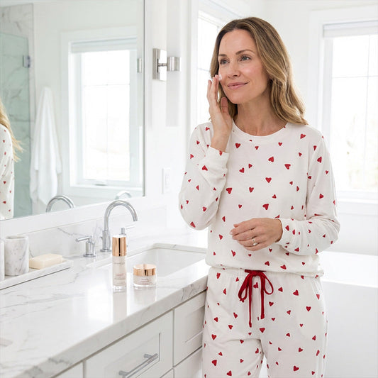 🎉 Neujahrsgeschenk – 50% RABATT!🧸 Damen-Pyjama-Set mit Herzprint: Weich, entspannt & perfekt für entspannte Abende