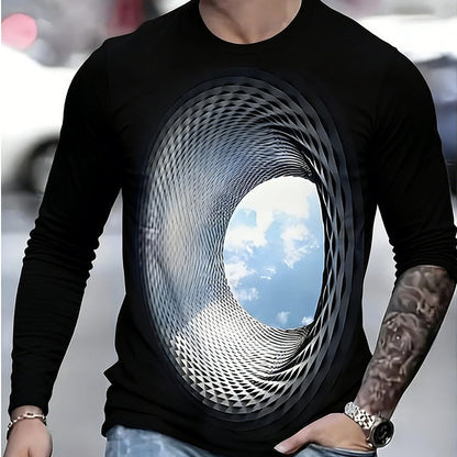 Herren T-Shirt mit 3D-Digitaldruck – Geometrisches Tunnel-Design | Größen S-4XL