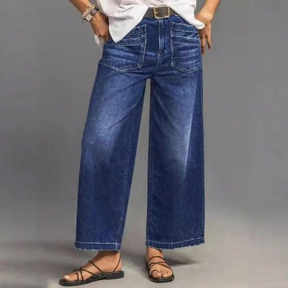 Damen Casual High-Rise Weitbeinjeans – 4 Farben