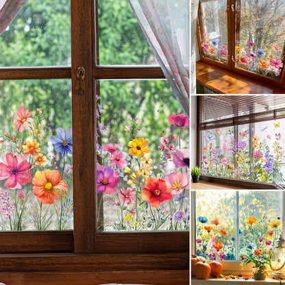 Bunter Blumenstrauß-Fensteraufkleber – Beidseitiger Druck
