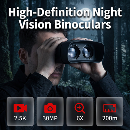Digitales Nachtsicht-Fernglas mit HD-Foto- & Videoaufnahme - 3-Zoll-Display, 6-fach Zoom & 7-stufige IR-Beleuchtung | 30MP, 2,5K, 150–200m
