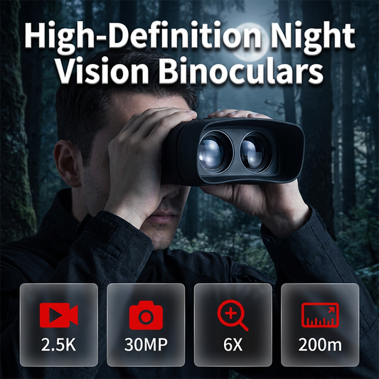 Digitales Nachtsicht-Fernglas mit HD-Foto- & Videoaufnahme - 3-Zoll-Display, 6-fach Zoom & 7-stufige IR-Beleuchtung | 30MP, 2,5K, 150–200m