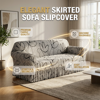 🛋️Sofabezug Stretch Universal – Elastischer Couchbezug mit Rüschensaum & Musterwahl