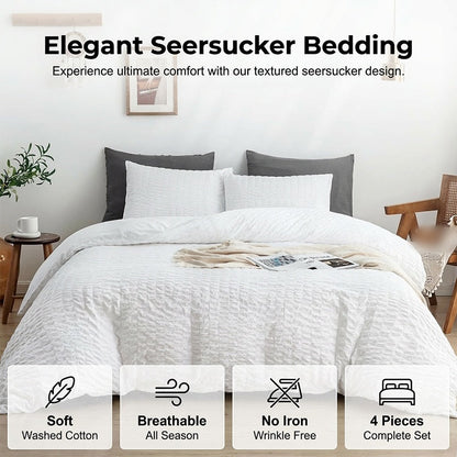 🛏️ 50% RABATT! ✨ Luxuriöses Seersucker-Bettwäsche-Set mit 4 Teilen – Kühl, Stilvoll & Perfekt Für Alle Jahreszeiten 🛌