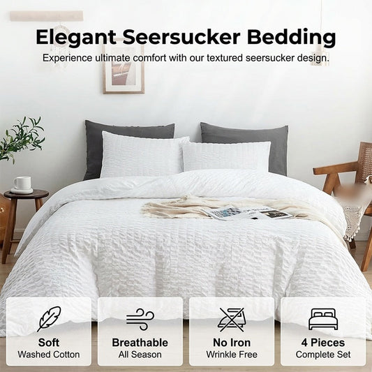 🛏️ 50% RABATT! ✨ Luxuriöses Seersucker-Bettwäsche-Set mit 4 Teilen – Kühl, Stilvoll & Perfekt Für Alle Jahreszeiten 🛌