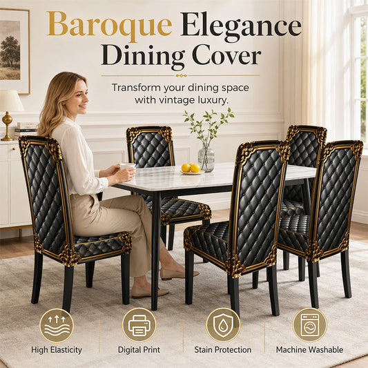🪑 Waschbarer Stretch-Stuhlbezug | Barock-Design | Elegante Passform für Esszimmerstuhl