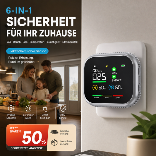 📢📢50 % Rabatt!!🏠✨Multigas‑Alarm mit LCD‑Display | CO‑, Gas‑ und Rauchmelder, Temperatur‑ und Luftfeuchtigkeitsüberwachung